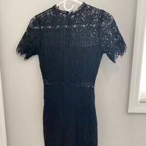 Lulu's Black Lace Turtleneck Shortsleeved Dress - Size XS